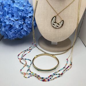 Lot Collection Stella & Dot and Loft Colorful Gold Tone Jewelry Bangle Necklaces